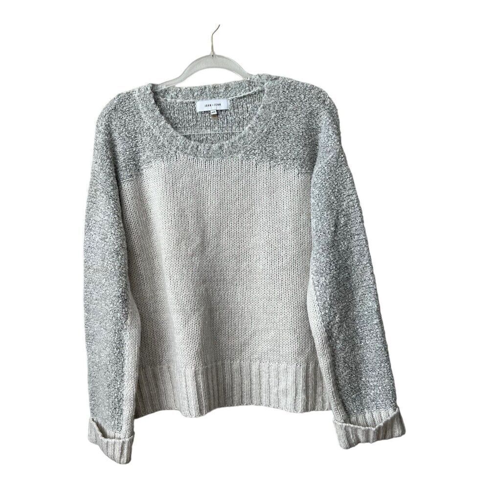 John + Jenn Sweater Womens Medium Cable Knit Colorblock Pullover Cozy Fall